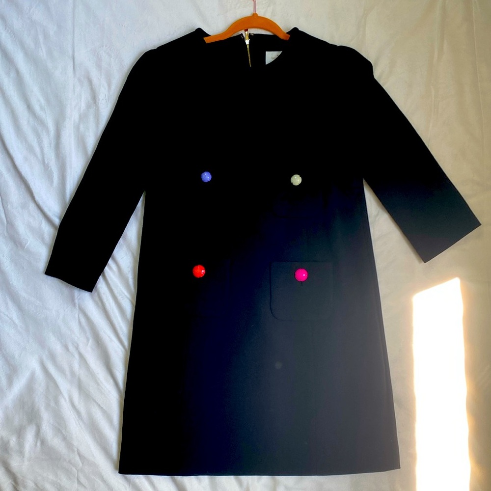 KATE SPADE black stylish shift dress with buttons 3/4 sleeves